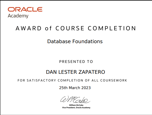 Database Foundation Certificate